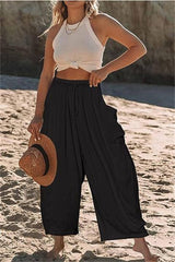 Fashion Wide Leg Pants Summer Loose Elastic High Waist-Black-5