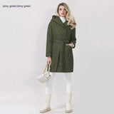 Fashion Woman Cotton Dress Coat Solid Color Hooded Warm-Army Green-12