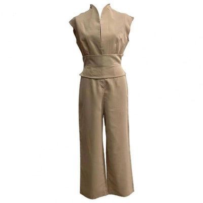 Fashion Women's New Solid Wide Leg Pants Khaki / 4XL-4