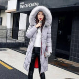 Fashionable Women's Over-the-knee Long Fur Collar Quilted-Grey-9