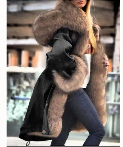 Faux crystal fox fur collar fur collar hooded jacket-4