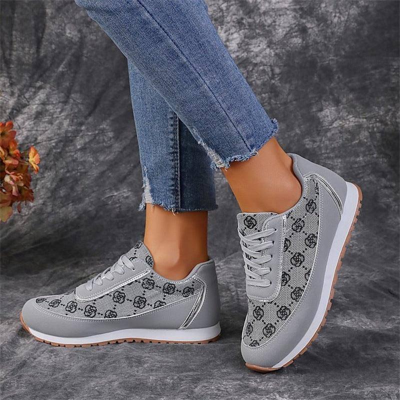 Flower Print Lace-up Sneakers Casual Fashion Lightweight Breathable Walking Running Sports Shoes Women Flats-5