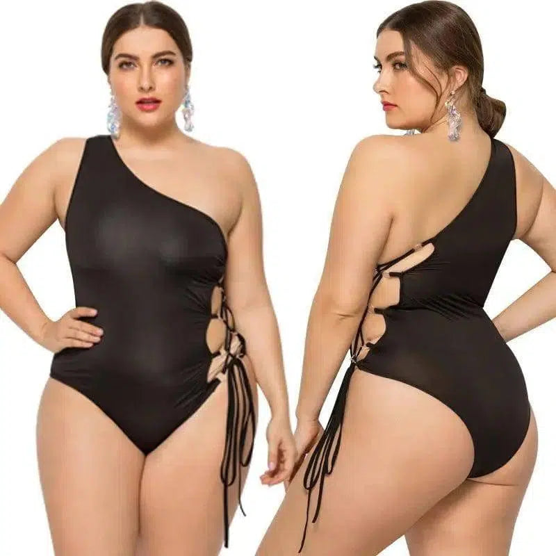 Foreign Trade Oblique Shoulder Plus Fat Swimsuit-2