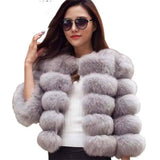 Fur Coat Women's Fox Fur Cropped Slim Fit-Grey-3