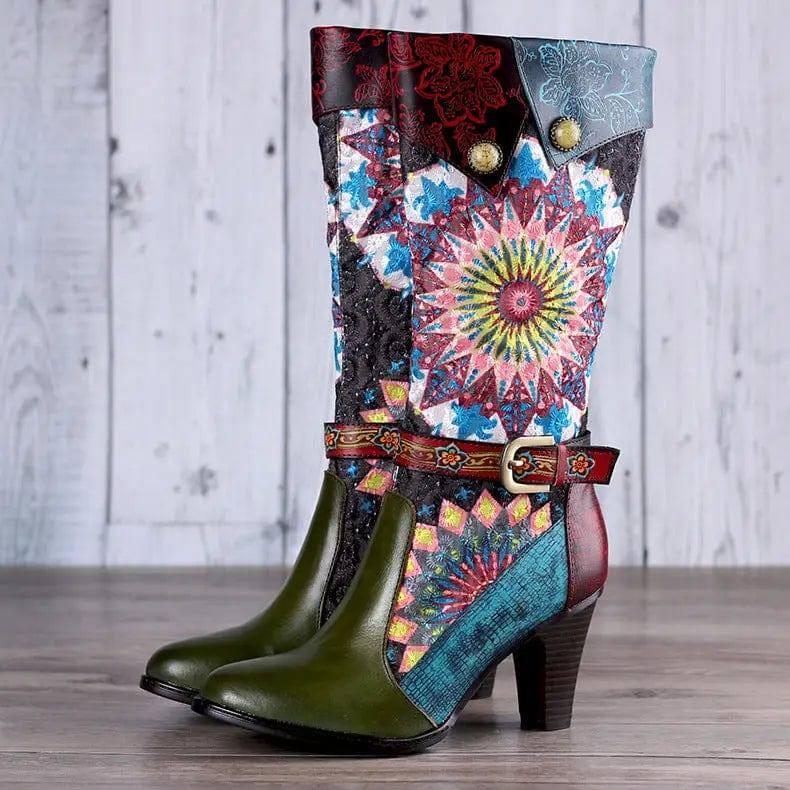 Handmade Retro Short Velvet High-heeled Boots Women-Khaki-1