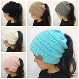 High Bun Ponytail Beanie Hat Chunky Soft Stretch Cable Knit-1