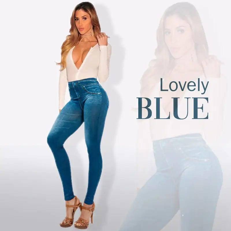 High Rise Waist Skinny Slim Fit Stretch Casual Basic Denim-Blue-4