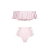 High Waist One Shoulder Split Bikini Swimsuit Ladies-Pink-5