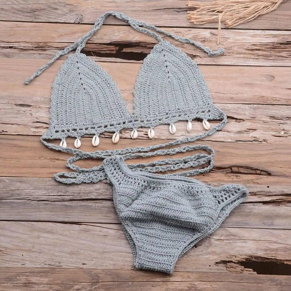 Hollow Shell Top Hand-Woven Bikini Outdoor-5