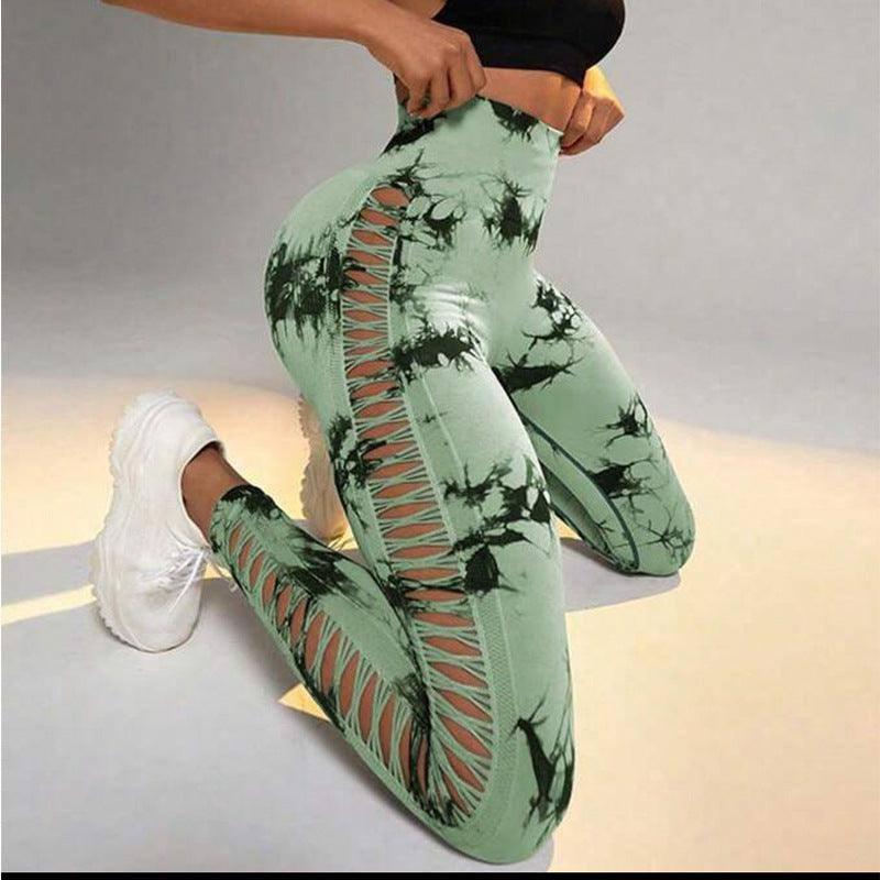 Hollow Tie Dye Printed Yoga Pants High Waist Butt Lift-5