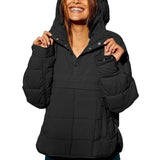 Hooded Cotton Coat Jacket Women-Black-4