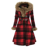 Hooded fur and woolen mid-length coat-3