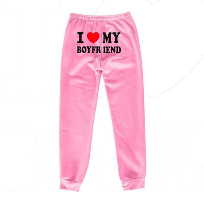 I Love MY BOYFRIEND Printed Trousers Casual Sweatpants Men-Pink and black letters-16