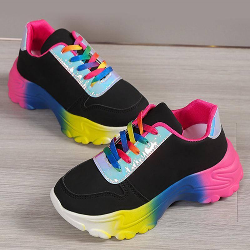 INS Style Rainbow Color Sports Shoes For Women Thick Bottom Lace-up Sneakers Fashion Casual Lightweight Running Walking Shoes-5