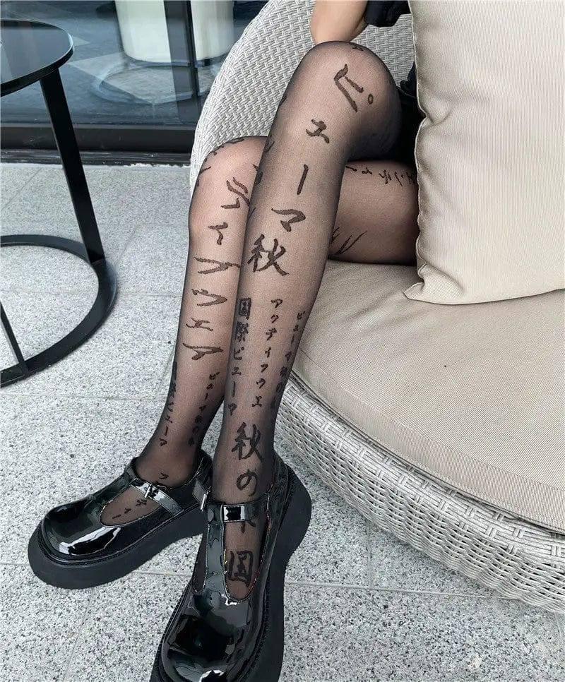 Japanese Personality Letters Dark Sexy Thin Stockings Women-3