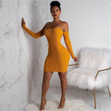 Knitted Long Sleeve Mini Bandage Dress Club Party Winter Off-2