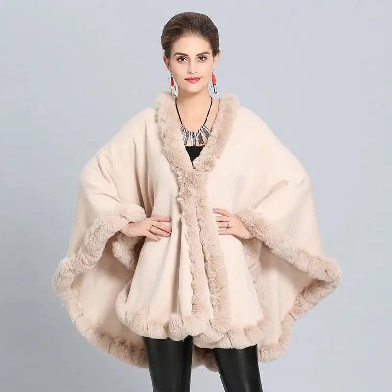 Knitted Scarf Shawl Cape-Beige-6