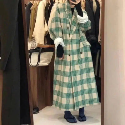 Korean Version Loose Medium And Long Woolen Overcoat-Green-1