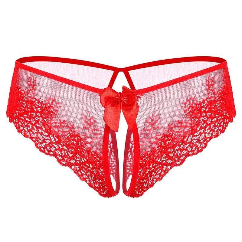 Lace Bow Sexy Non-take-off Thong Sexy Lingerie-Red-3