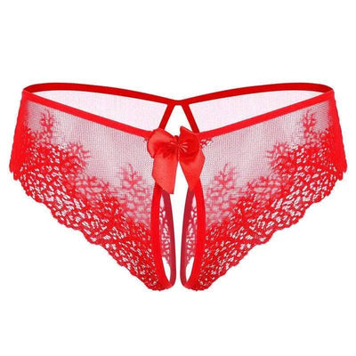 Lace Bow Non-take-off Thong Lingerie-Red-3