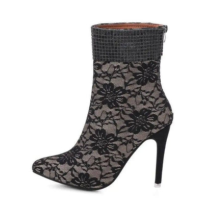 Lace fine-heeled medium boots women-4