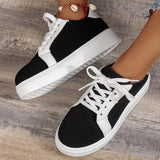 Lace-up Flats Women Walking Sports Skateboard Shoes Retro-Black-7