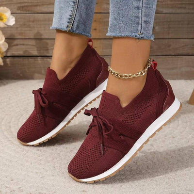 New Lace Up Flats Shoes For Women Breathable Casual Breathable Walking Wedges Shoes-Red-2