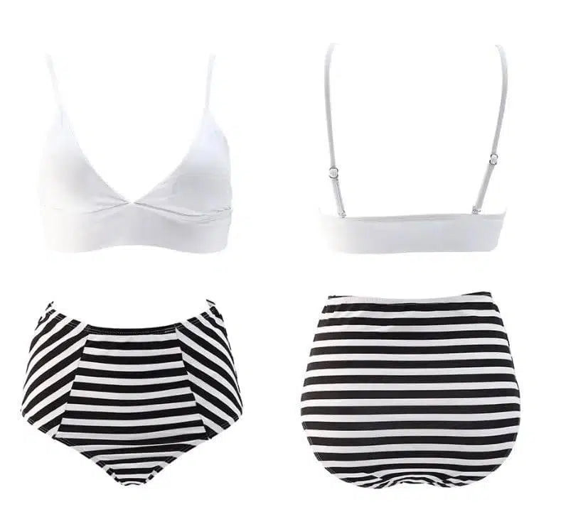 Ladies Bikini Swimsuit Split Swimsuit Striped High Waist-S-12