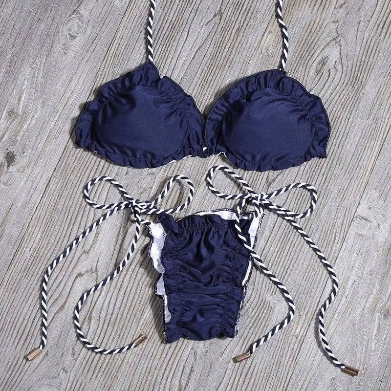 Ladies Swimsuit Colorblock Print Bikini Swimsuit-Q04-11