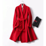 Lapel Lace Ladies Dress-Red-1