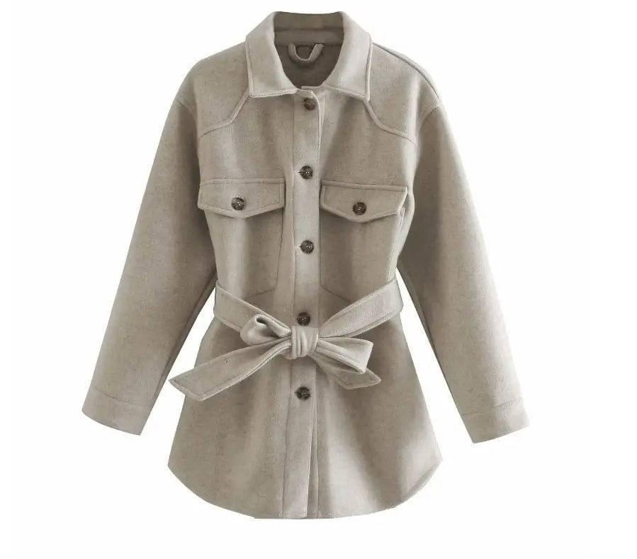 Lapel Loose style European And American Single Breasted-Khaki-3