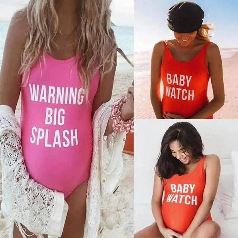 Large size letter printed one-piece swimsuit-1