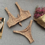 Leopard print backless one-piece bikini-1