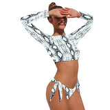 Leopard Print Bikini Women'S Long Sleeve Sunscreen-Snakepattern-4