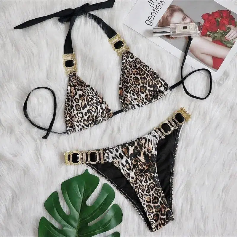 Leopard-Print Diamond Low-Rise Push-Up Swimsuit-Leopardprint-2