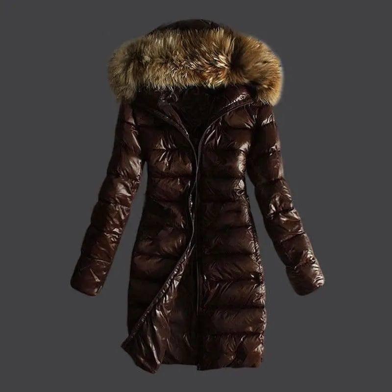 Long Quilted Jacket With Fur Collar And Raccoon Fur-12