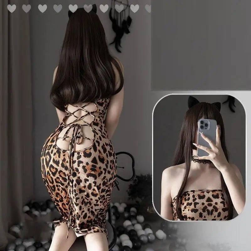 Long Skirt Lace Up Plus Size Erotic Lingerie Leopard Print-Leopardprint-4