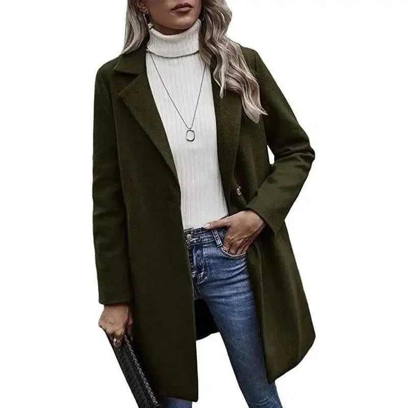 Long Sleeve Loose Tweed Jacket-Army Green-3