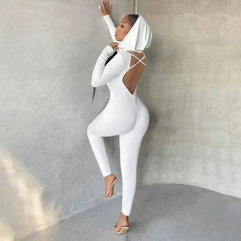 Long Sleeve Solid Color One-piece Trousers-3