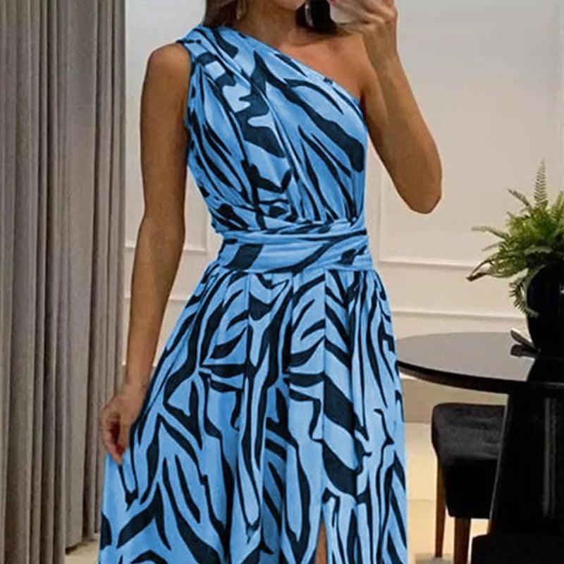 Loud back single shoulder sleeveless printed long dress for-4