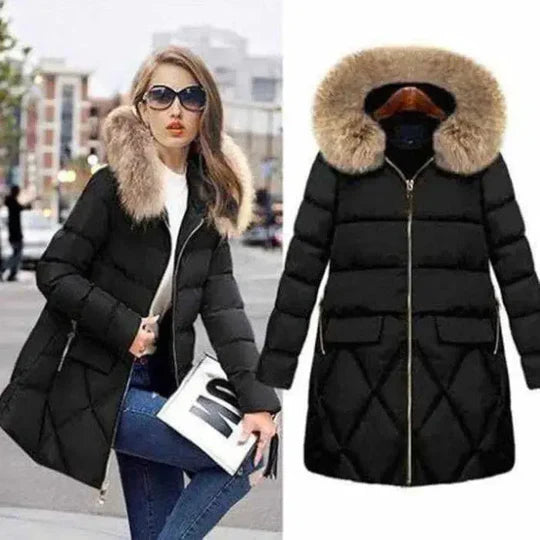 Faux Fur Hood Quilted Coat