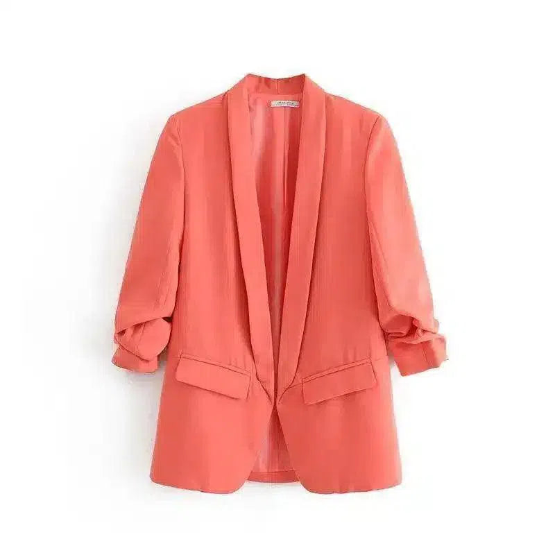 Women's Casual Open-Front Blazer with Pockets-Pink-1