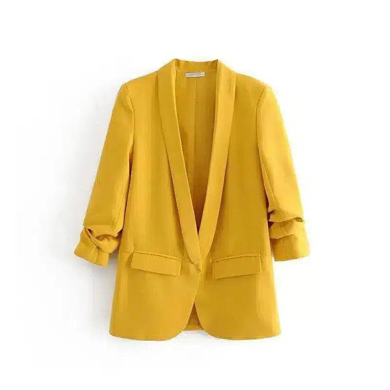 Women's Casual Open-Front Blazer with Pockets-Yellow-2