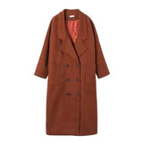 LOVEMI - Lovemi - Caramel color coat female long section Korean