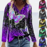 LOVEMI - Lovemi - Casual Top V-neck Butterfly Print Loose