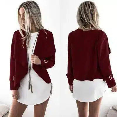 Women's Casual Blazer with Zip Pockets-Red-3