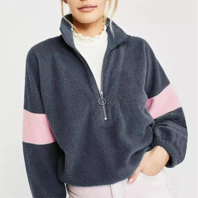 Women's Casual Fleece Zip-Up Hoodie-Navy-2