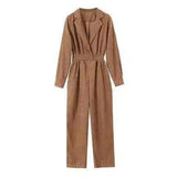 Womens Casual Jumpsuit with Elastic Waist-Coffee-2