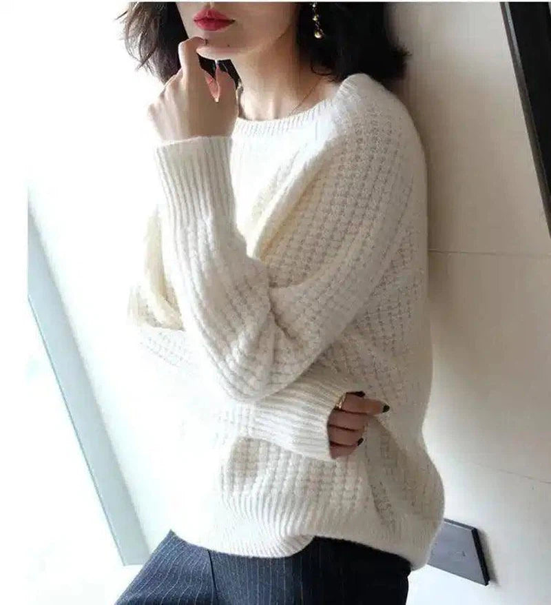 Cozy Knit Crewneck Sweater for Casual Wear-White-2