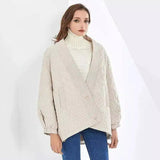 Women's Quilted Button-Up Knit Cardigan-Beige-1